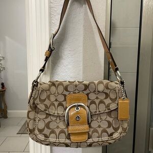 Vintage Coach Brown and Tan Signature Shoulder Bag